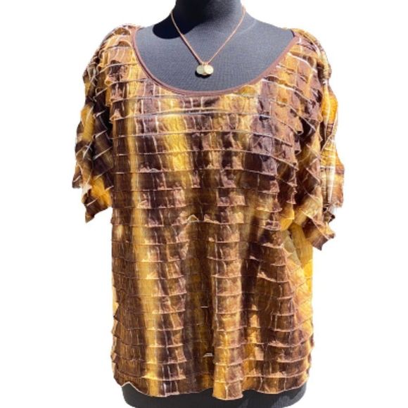 NY Collection Tops - Brown and Tan blouse by NY Collection